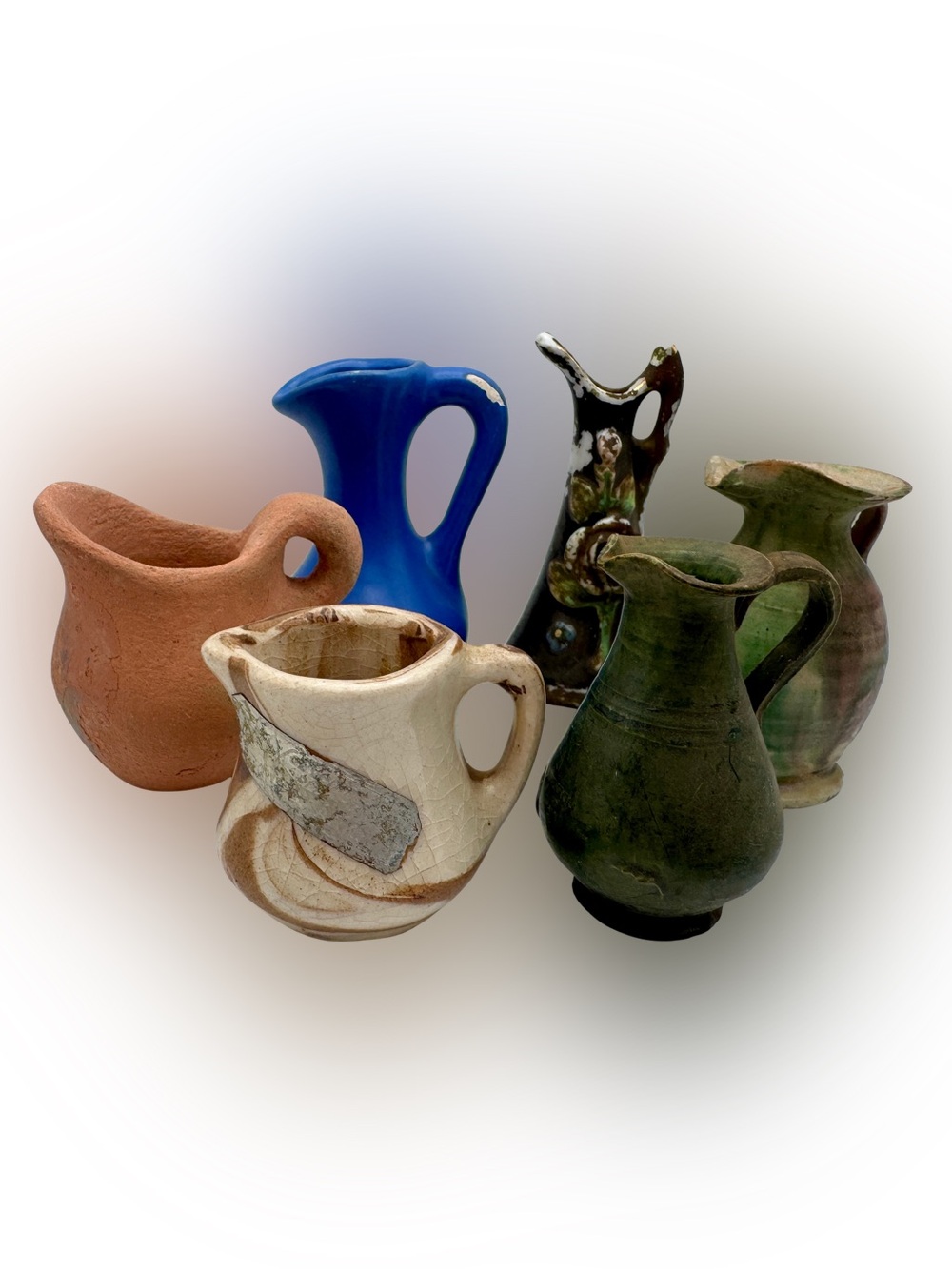 Vintage Mini Studio Pottery Pitcher Lot Handmade Rustic Ceramic Vase
